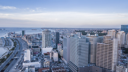 Aerial photograph of the marginal of Luanda, Angola. Africa.Difference between new and old buildings.