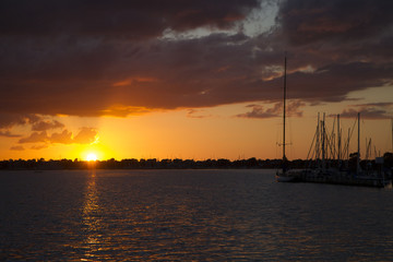 Fototapeta na wymiar Sunset Port Harbour Orange