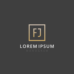 FJ. Monogram of Two letters F & J . Luxury, simple, minimal and elegant FJ logo design. Vector illustration template.