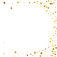 abstract vector round background with gold star elements. Glitter confetti circle, magic shining sparkles design. Decorative ring pattern on white with golden night sky objects. Frame for text.