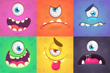 Cartoon monster faces set. Vector set of  Halloween monster faces with different expressions.  © drawkman