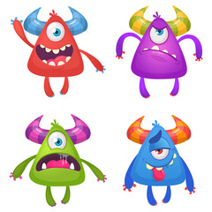 Cartoon Monsters set for Halloween. Vector set of cartoon monsters isolated. Design for print, party decoration, t-shirt, illustration, emblem or sticker