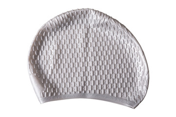 silver rubber cap for swimming and for water sports, on white background, isolated