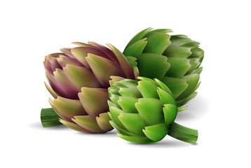 Obraz premium Group of fresh globe artichoke isolated on white background