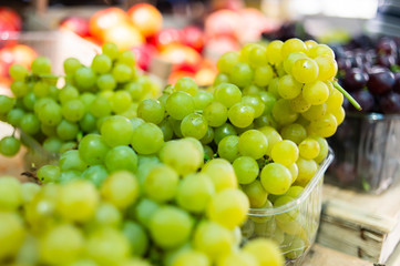 Green grapes on market