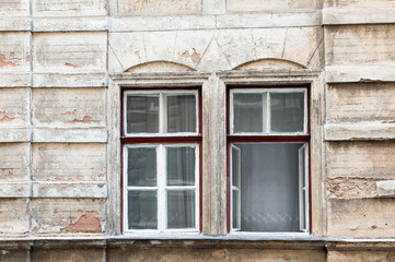 Pair of windows on an old house in Sarajevo
