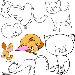 Set, cute white kitty, red dog, funny characters
