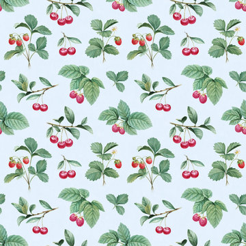 Watercolor illustration of berries. Seamless pattern