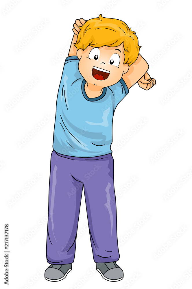 Sticker kid boy stretching illustration