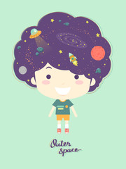 Kid Boy Outer Space Hair Illustration