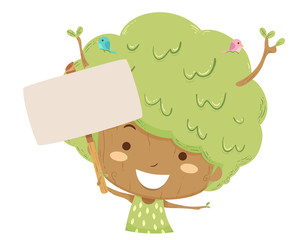Kid Girl Tree Board Illustration