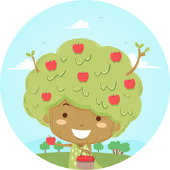 Obraz premium Kid Tree Apple Illustration