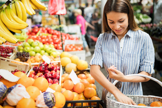 Beautiful women shopping vegetables and fruits