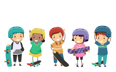 Stickman Kids Skateboarders Illustration