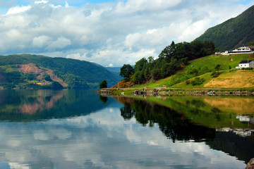 Fototapeta na wymiar View of Etnefjorden near Etne in Hordaland county, Norway.