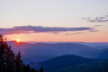 Fototapeta na wymiar View of the mountain panorama at dawn