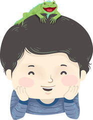 Kid Boy Pet Iguana Illustration
