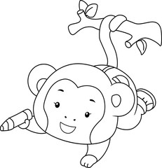 Coloring Page Monkey Color Branch Illustration