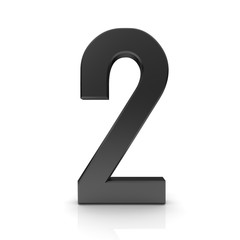 2 two second number 3d black sign isolated