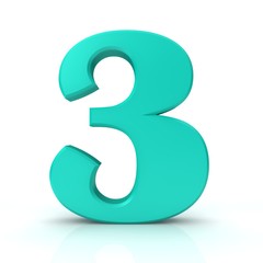 number 3 three turquoise 3d numeral digit sign isolated