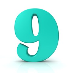number 9 nine turquoise 3d numeral digit sign isolated