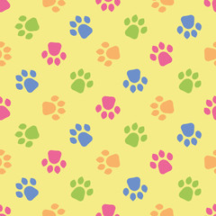 Fototapeta premium Cats Paw Print. Seamless animal pattern of paw footprint