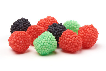 Jelly colorful sugar candies, isolated on white background. Close-up.