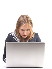 Upset behind laptop