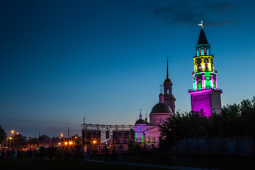 Fototapeta na wymiar Spaso-Preobrazhensky Cathedral in the city and Nevyansk leaning tower