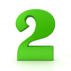 number 2 two green 3d rendering isolated