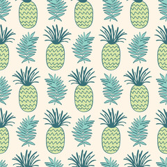 Pineapples and tropical leaves seamless pattern