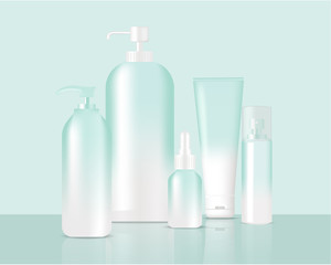 Mock up Realistic Rose Gold Pastel Bottles and Dropper Set Background