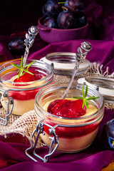 for breakfast fresh semolina pudding with cinnamon and plums
