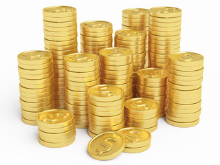 Gold towers made out of gold coins 