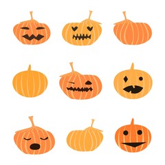 Set of halloween cute pumpkins vector illustration
