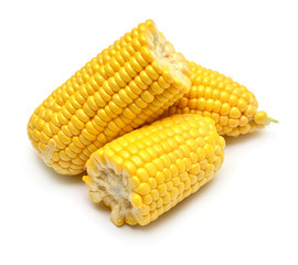 A corn is isolated on white background. Flat lay, top view