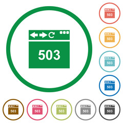 Browser 503 Service Unavailable flat icons with outlines