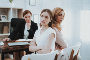 Mother and Young Daughter in Psychologist Office.