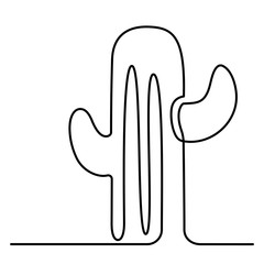 Obraz premium Continuous Line Drawing of Vector Cute Cactus Black and White Sketch House Plants Isolated on White Background. Potted Cacti One Line Hand Drawn Illustration