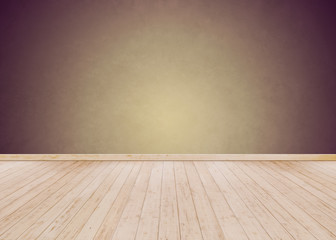 Yellow and Purple cement wall with Wooden floor