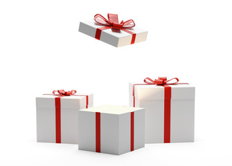 gift boxes presents boxes 3d-illustration with bow and ribbon