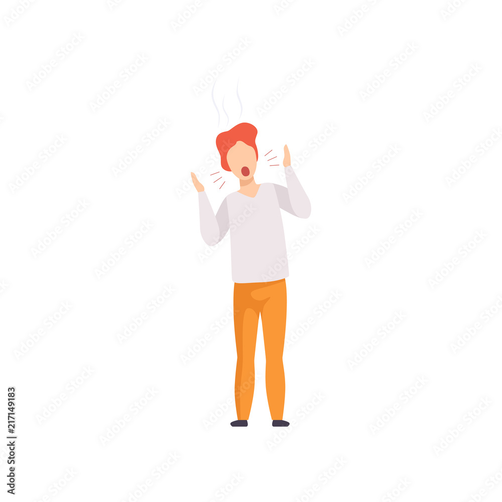 Poster Casually dressed enraged man screaming, emotional guy feeling anger vector Illustration on a white background