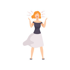 Angry beautiful young woman shouting, emotional girl feeling anger vector Illustration on a white background