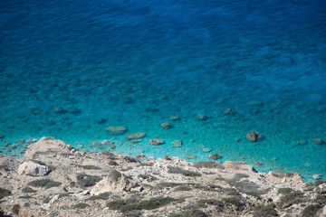 View from above of scenic coast with turquoise water, Gavdos, Greece.