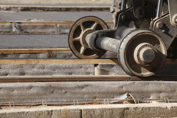 Baggerrad, Straßenbahnschienen, Erneuerung, Gleisbauarbeiten