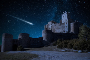 Perseid Meteor Shower and the Milky Way over castle