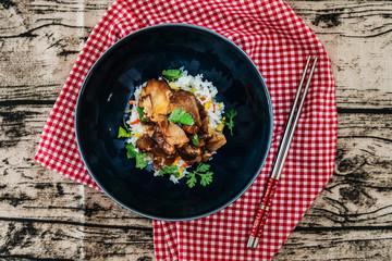 Traditional Home made Chinese cuisine pork rice