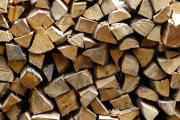 Pile of chopped wood pieces for firewood