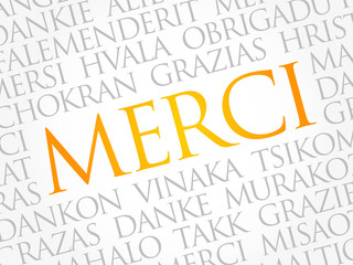 Merci (Thank You in French) Word Cloud background, all languages, multilingual for education or thanksgiving day
