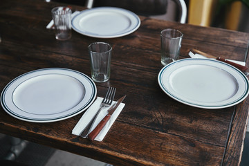 close-up shot of simple table setting at restaurant
